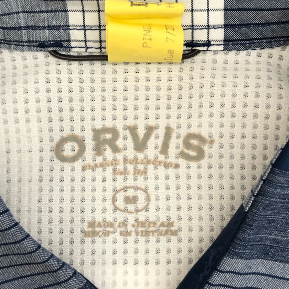 Orvis Men's Short Sleeve Blue Plaid Button Up Size Medium 100% Poly‎ Lightweight - Picture 5 of 6